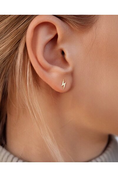 İNDİGO TAKI Minik Şimşek 14 Ayar Altın Küpe