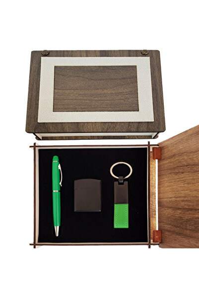 RiverWorld River World Lighter, Green Pen and Keychain Set with Special Wooden Box