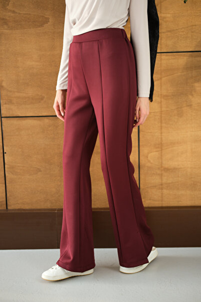 LOCCO Women's Side Slit Scuba Pants Burgundy