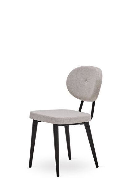 Enza Home Palladio Mutfak Sandalyesi, Siyah Ayaklı, Keten Dokulu - Bej