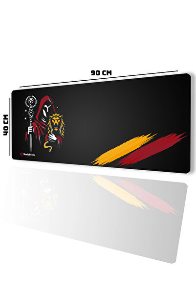 SonicTouch Lion Guardian Yellow Red Seamless Smooth Liquid-Proof XXL Gamer Keyboard Mousepad 40X90Cm