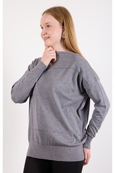 Coşkun GİYİM سترة نسائية فضية اللون برقبة قارب رمادية 71002