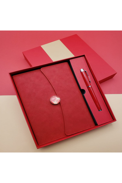 Skygo Striped Notebook and Metal Pen Set Red