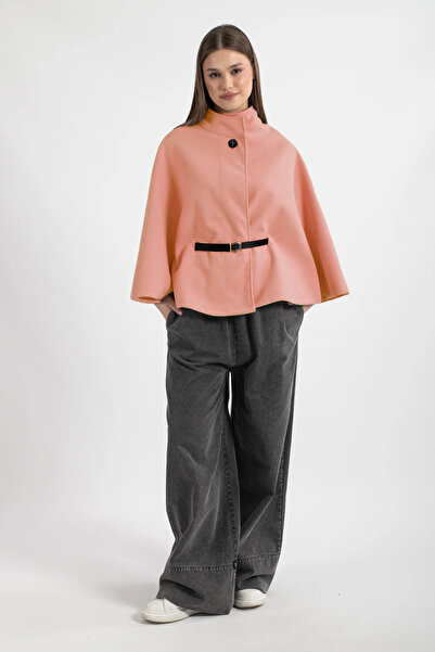 Hatun Atila معطف نسائي بحزام وتطريز 8720 - لون بودرة