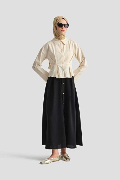 Armine Düğme Detaylı Çan Etek 25YT113 - Siyah