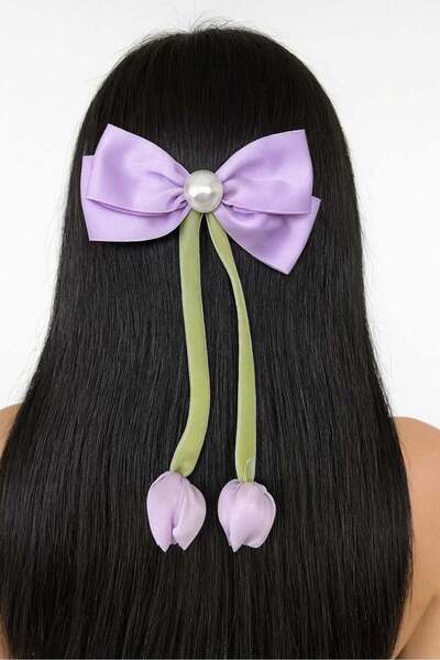 TAKIŞTIR Purple and Green Color Mixed Figure Pearl Detailed Otomat Buckle