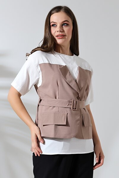 Lir Women's Garnished Vest Blouse Mink