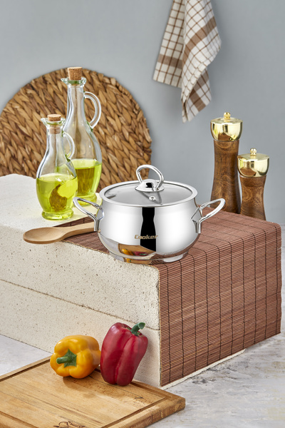 Cooker Lara 14 cm Stainless Steel Deep Pot with Glass Lid