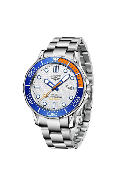 Lige Ceas bărbătesc cuarț argintiu, oțel, dată, negru, analogic, modă, ace lu...