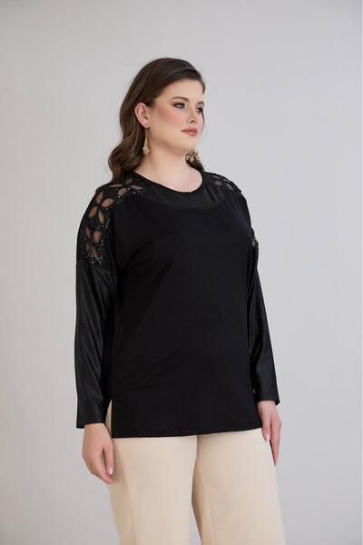 Orly More Μακρυμάνικη μπλούζα από βαμβακερό ύφασμα με λεπτομέρεια από δαντέλα από κρύσταλλο βισκόζης