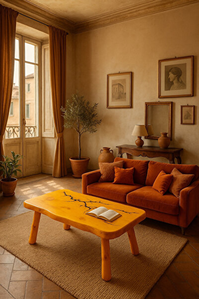 menalART Ağaç Tasarım Doğal Ağaç Açık Meşe Serisi Orta Sehpa El Yapımı Ahşap ...