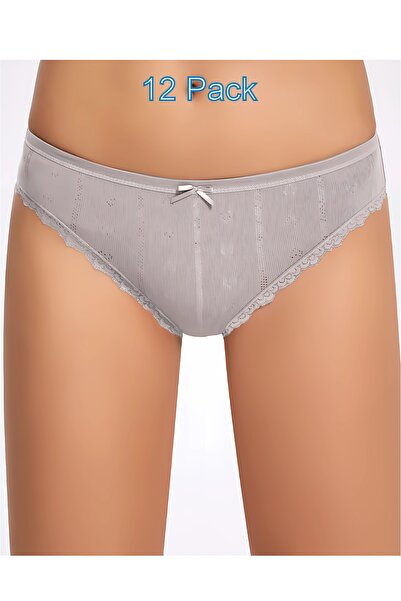 İlke 12-пакет, жакардовий, мереживний, з серцевим візерунком, жіночі трусики, 100% бавовна, сірий