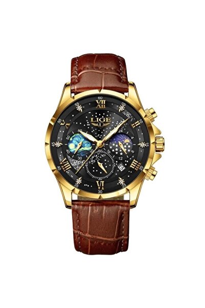 Lige Ceas bărbătesc cuarț analogic maro, piele, design special