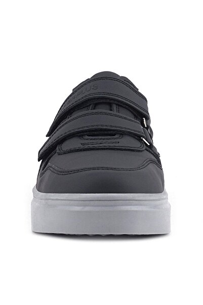Rakerplus Genuine Leather Black Skin Gray Sole Velcro Boys Sneaker