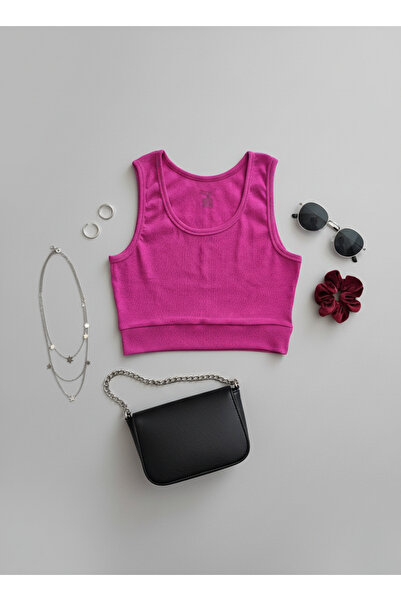 Hmd Women's Purple U-Neck Strappy Crop Camisole Bustier Tank Top |   Cotton Thick Ribbed 92% Cotton |   Daily