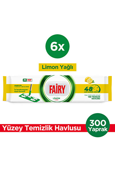 Fairy Power Wipes Mop Uyumlu Yer Temizlik Havlusu 50 Yaprak |Limon Yağlı | 6 Adet