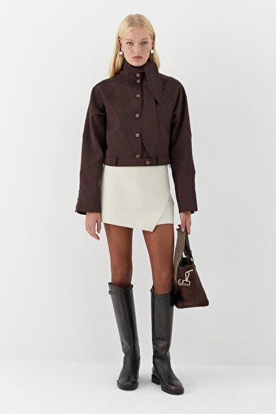 MARKALİSTE Collar Detailed Short Jacket Brown