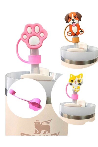 Buki'nin Atölyesi Termos uyumlu 3 Adet (10MM) Toz Geçirmez Pikachu Pati kedi köpek Quencher Pipet Tıpası Kapağı