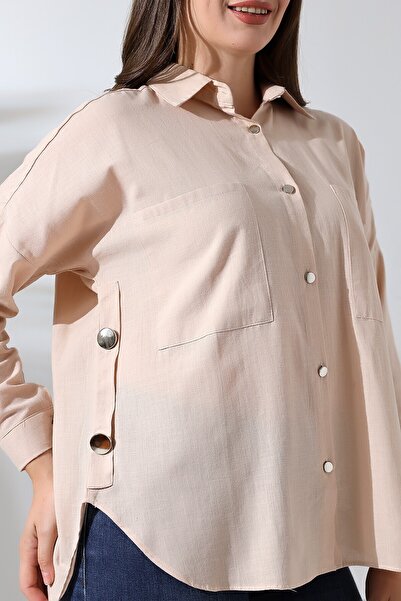 Lir Women's Oversize Shirt with Button Detail on the Sides Mink For71043