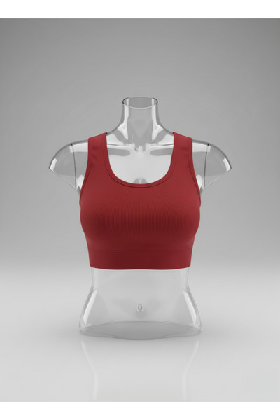 Hmd Kadın Kırmızı U Yaka Askılı Crop Kaşkorse Büstiyer Atlet | Pamuklu Kalın Fitilli %92 Pamuk | Günlük