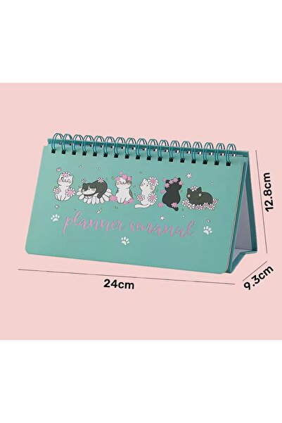 BABUN Pastel Color Cat Colorful Page Ring Binder Horizontal Desktop Weekly Planner Notebook Agenda 52 Weeks