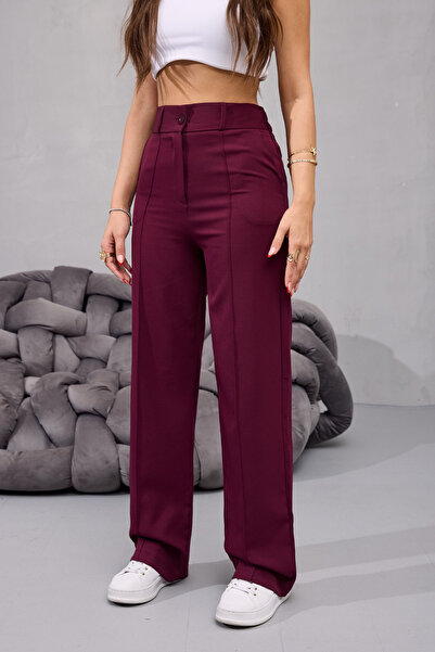 BİKELİFE Kadın Yüksek Bel Likralı Geniş Paça Çımalı Rahat Kesim Pantolon