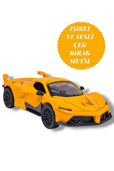 Fidan oyuncak Metal Sports Car with Lights and Sound Yellow – Pull and Drop Mechanism