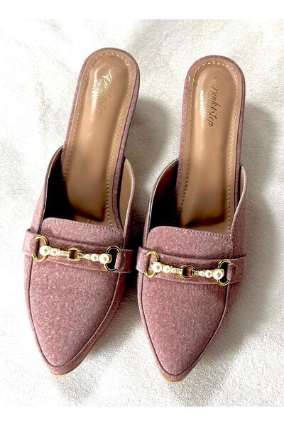 Generic Women’s Block Heel Mules with Pearl Chain – Elegant Slip-On Loafers (Sizes 37–42)