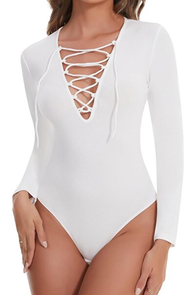 SHAPELLX SHAPERIN Women's Body Long Sleeve Deep V Neck