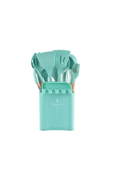 OEM Set 13 ustensile de bucătărie Tiessa, silicon, mâner din bambus, suport p...