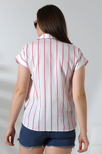 Lir Women's Striped Half Sleeve Shirt Pink 71500
