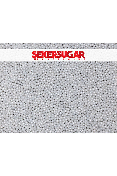 ŞEKER & SUGAR Pasta Süsleme Şekeri Boncuk Şeker 2mm Metalik İnci Beyazı 40 gr.