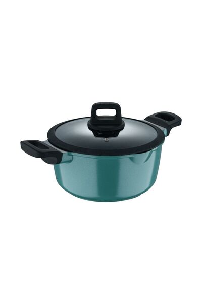 Bergner Vibrance saucepan with lid, aluminum/glass, 24x11.5 cm, Turquoise