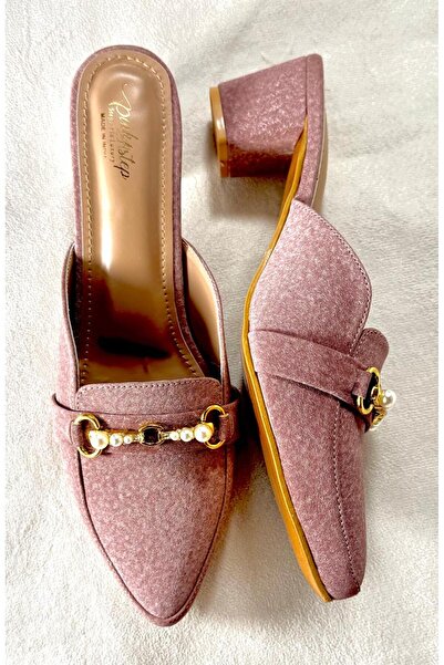 Generic Women’s Block Heel Mules with Pearl Chain – Elegant Slip-On Loafers (Sizes 37–42)