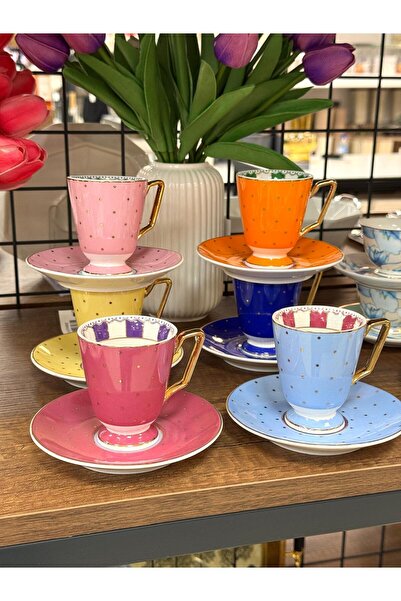 Kosova Fcn-32 Set of 6 Footed Cups 120Cc Polka Dot