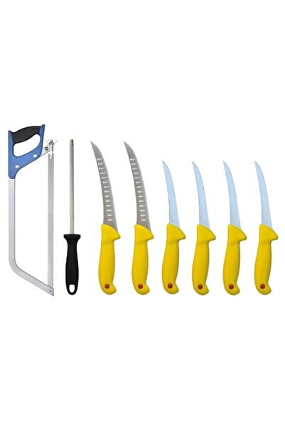 Globalport Retail Complete butcher set: 6 professional knives Yellow Handle, massaged 20 cm, bone saw