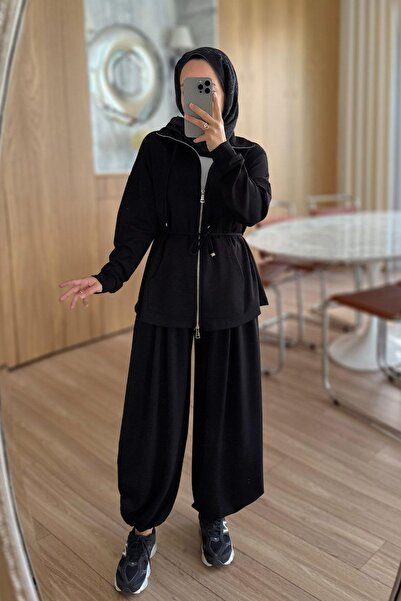 Ka Hijab Modal Suit with Baggy Pants - Black