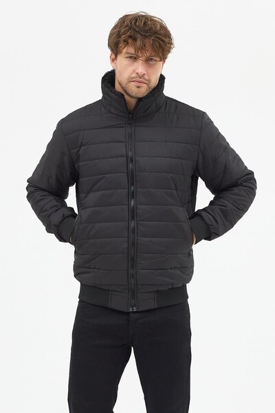 Polo State Ανδρικό μπουφάν με καπιτονέ επένδυση με γιακά φλις μαύρο
