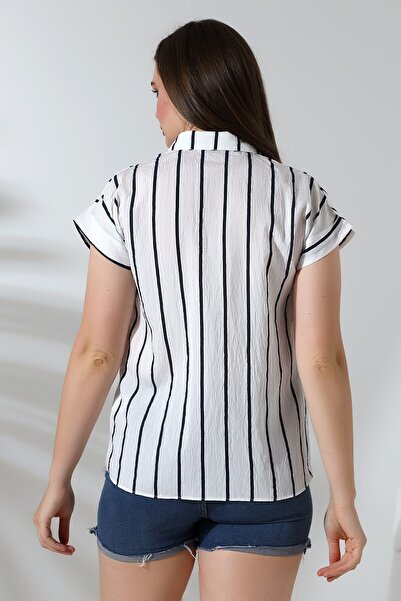 Lir Women's Striped Half Sleeve Shirt Navy Blue