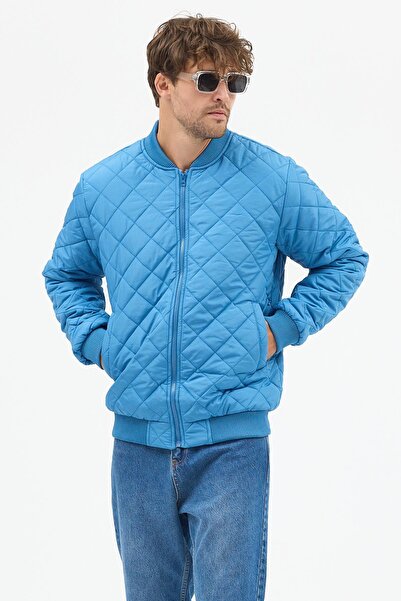 Polo State Erkek Kapitone Slim Fit Baklava Desenli Mont Ceket Mavi
