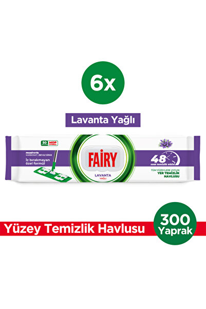 Fairy Power Wipes Mop Uyumlu Yer Temizlik Havlusu 50 Yaprak | Lavanta Yağlı | 6 Adet
