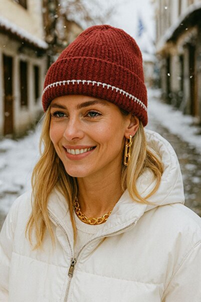 FELLMENS Beretă pentru femei cu cusături în boruri bordeaux