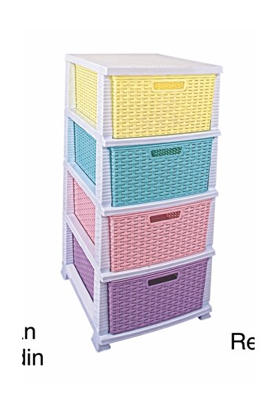 LeesHome Büyük Boy Renkli Plastik Çekmeceli 4 Katlı Sebzelik Komidin Şifonyer...