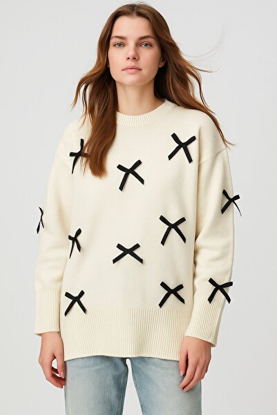 HAKKE Acrylic Bow Detail Knitwear Tunic