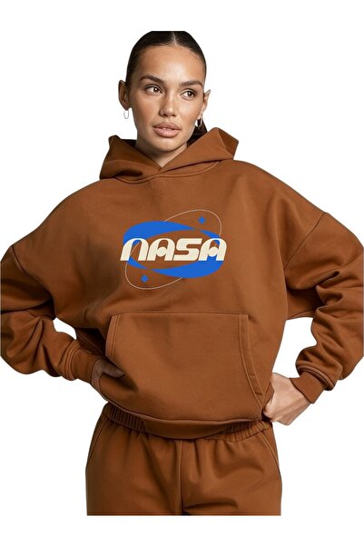 ArtYus سويت شيرت بقلنسوة كبير الحجم من القطن مطبوع عليه ألوان خاصة من ناسا لل...