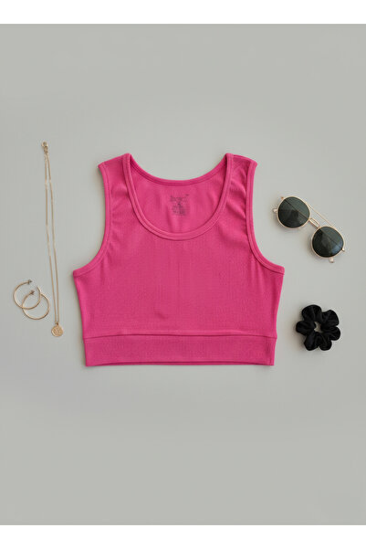 Hmd Kadın Pembe U Yaka Askılı Crop Kaşkorse Büstiyer Atlet | Pamuklu Kalın Fitilli %92 Pamuk | Günlük