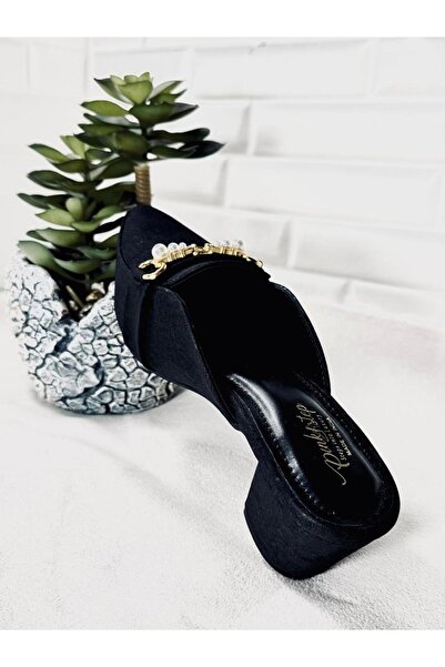 Generic Women’s Block Heel Mules with Pearl Chain – Elegant Slip-On Loafers (Sizes 37–42)