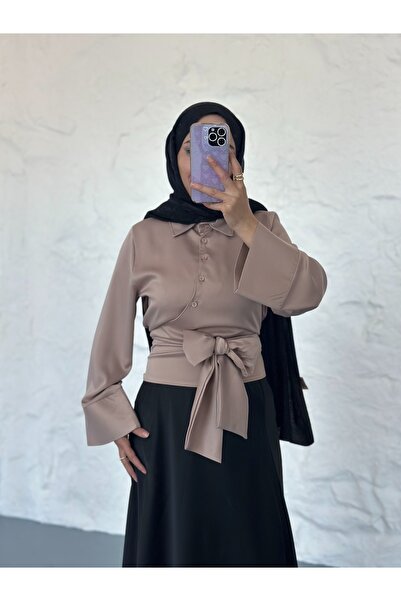 She Olive First Quality Zara Satin Button-Front Shirt