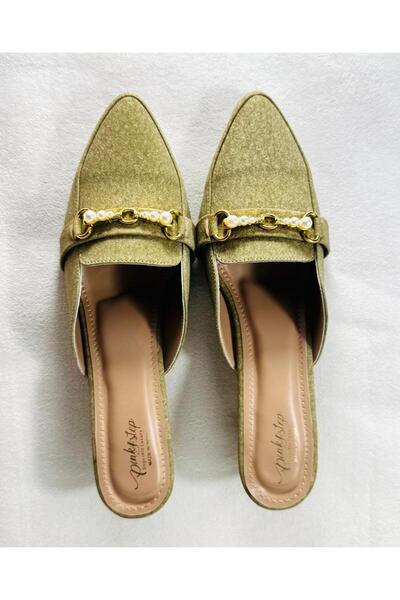 Generic Women’s Block Heel Mules with Pearl Chain – Elegant Slip-On Loafers (Sizes 37–42)