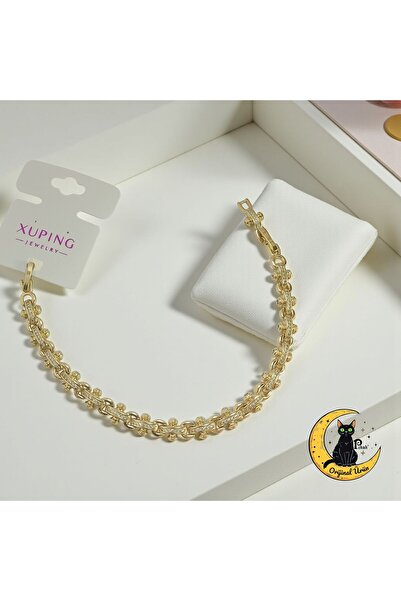 XUPING JEWELRY 14K Altın Rengi Zirkon Taşlı Zincir Model Vip Lux Bileklik
